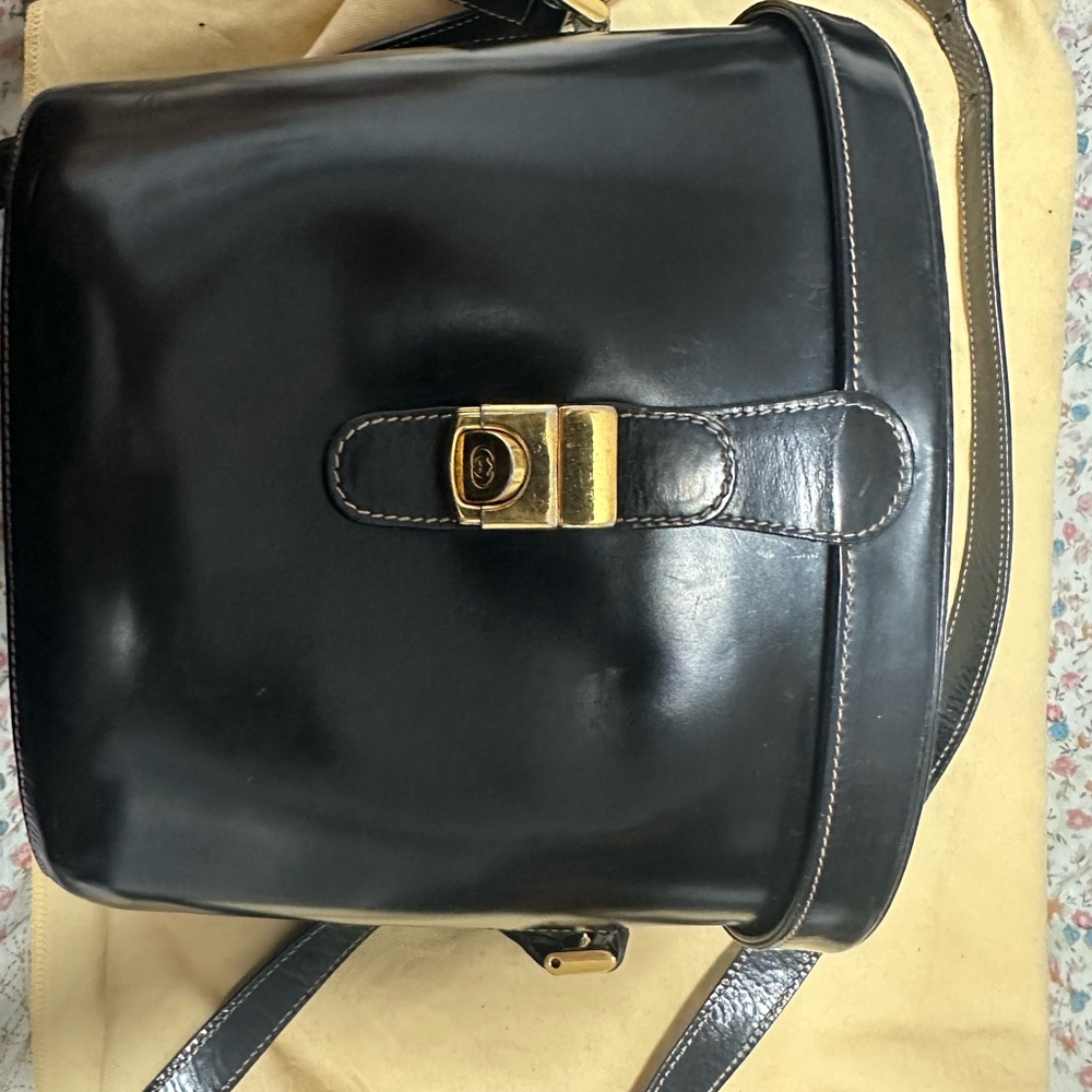 Black Leather Men's Bag with Gold Accents